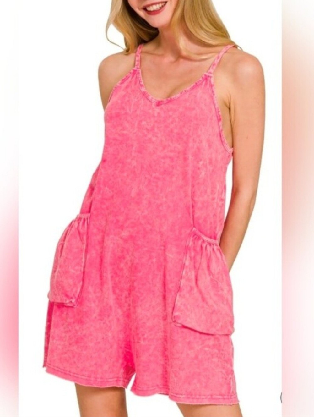 44. New Zenana acid washed romper  fuchsia Size Medium Spaghetti Strap